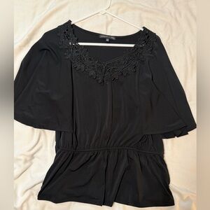 Adrienne Vittadini Black Lace-Trim Peplum Tunic